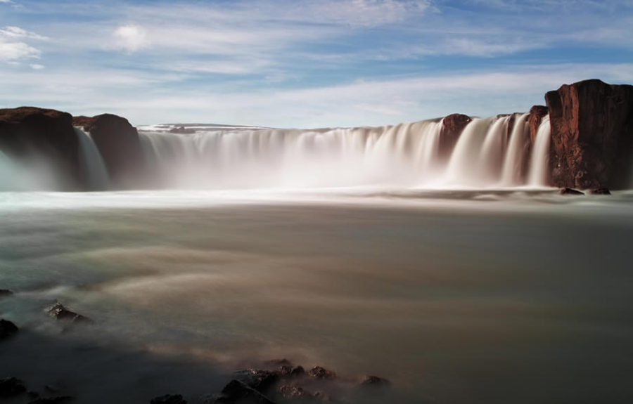 Godafoss waterfalls with mountain in iceland s