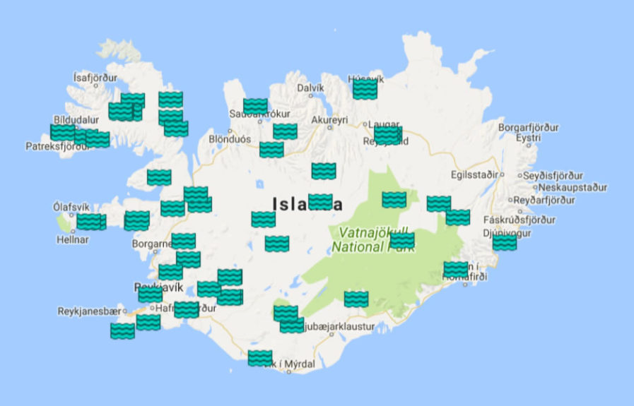cartina islanda - piscine e bagni termali - pozze calde