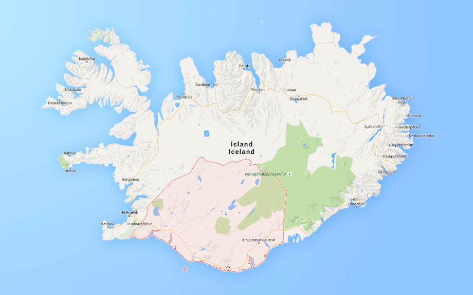 cartina dell'Islanda con regione occidentale evidenziata