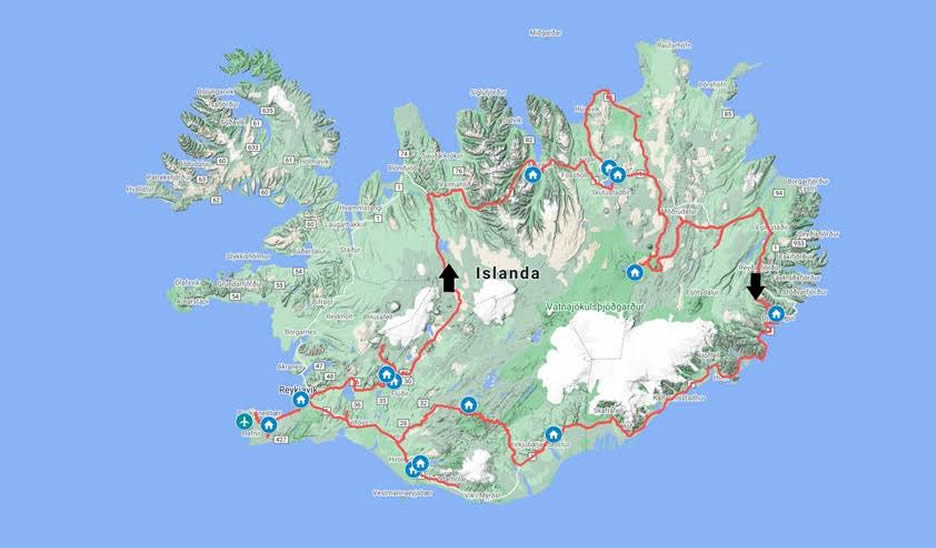 cartina mappa tour in Islanda