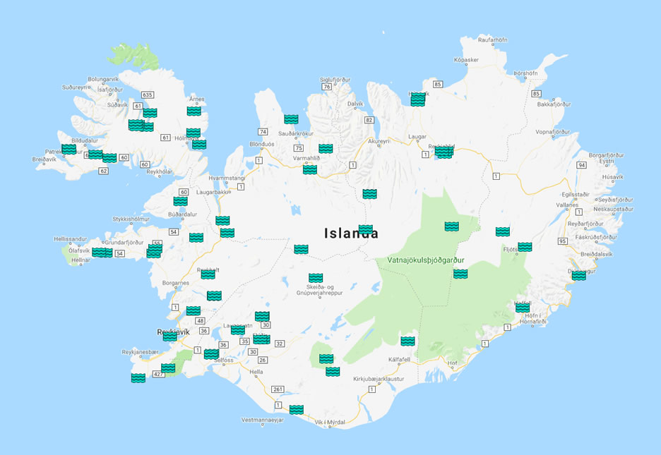 mappa piscine termali e bagni caldi in islanda
